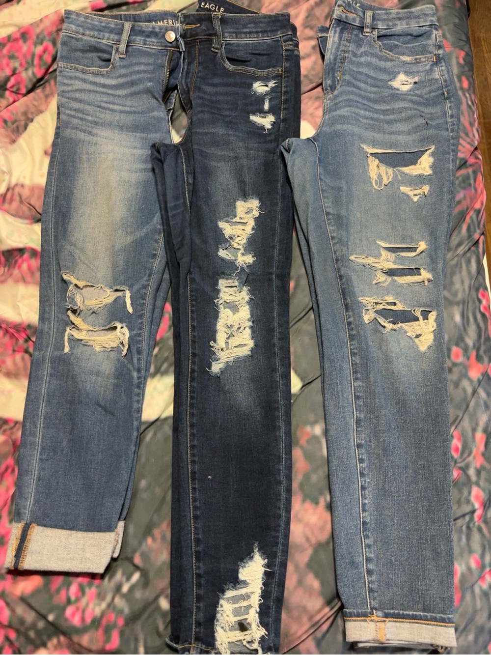 American Eagle Outfitters Women's Ripped Skinny Jeans - Light Blue & Dark Blue